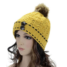 Hat Female Knitted Women's Wool Warm Wood Buckle Knitted Wool Hat kadin vardir yellow beanie hat Promotion G31012 GS