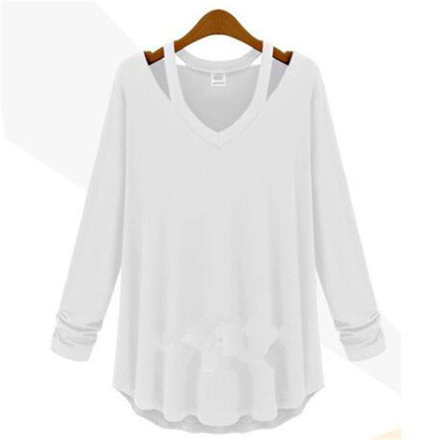 High Quality Brand New Fashion Women Plus Size Tops Long Sleeve V-neck Blouse Off Shoulder Shirt 70433 GS