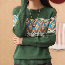 Hot! New Fashion Female Pullovers Knitted Full Sleeve O-neck Autumn Geometric Print Knitted Sweaters 71227 GS