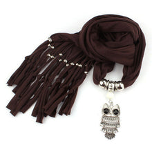 Hot Sale Scarves Women With Owl Pendant Necklace Tassels Women Scarf Comfortable Soft Fashion Chiffon Shawl Wrap Bufandas GS