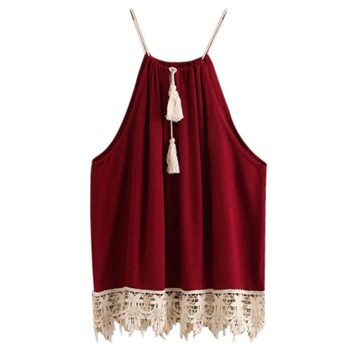 Hot Sale Sexy Lace Women Tops Red Sleeveless Casual Style American Apparel T Shirt Women T-shirt Camisetas Mujer GS