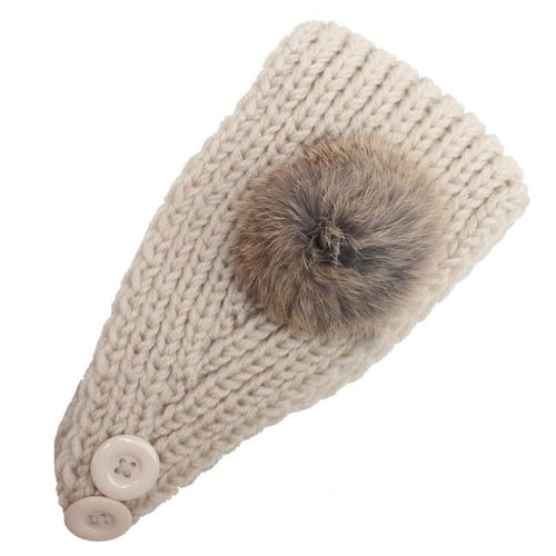 Korean Fashion Faux Fur Headbands With Pompon Ball  Warm Knitting Button Headbands For Women Hair Accessories LY GS