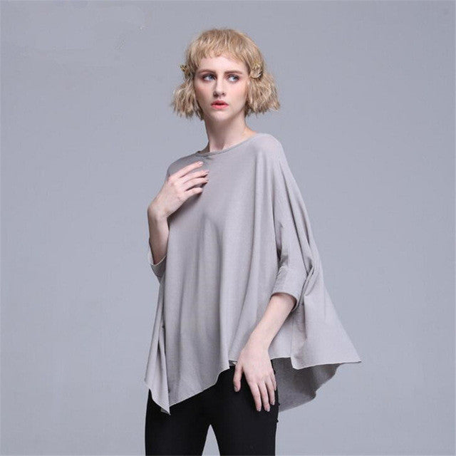New 3/4 Batwing Sleeve T-shirts Plus Size Female T shirts Top O-neck Women European Irregular t shirt 71296 GS