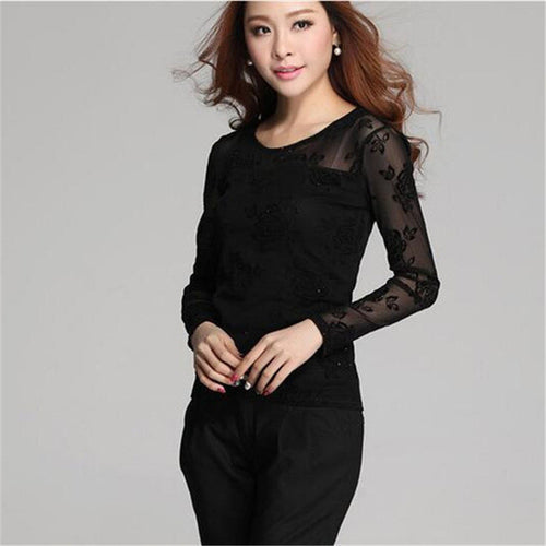 New Arrival Chiffon Blouse Plus Size Women Tops Casual Full Sleeve O-neck M-2XL Spring Rose Print Shirt 70672 GS