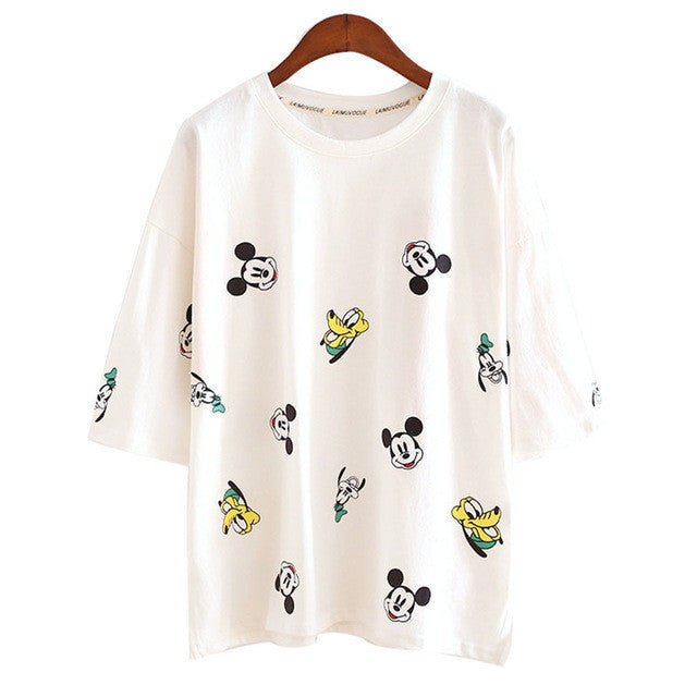 New Arrival Short Sleeve Fashion T-shirts Large Size Female Character T shirts Cartoon Print Top Women t shirt 71110 GS