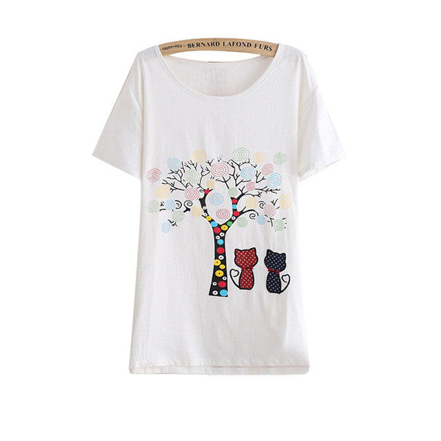 New Arrival Short Sleeve T-shirts Large Size Female Print T shirts Top Women t shirt 71105 GS