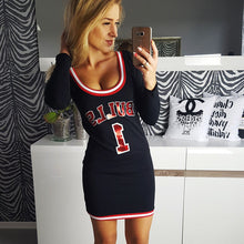 New Arrival Summer Women Bodycon Dress Number Letter Print O-Neck Full Sleeve Above Knee Vestidos Plus Size 71826 GS