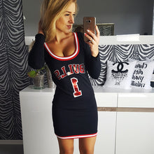 New Arrival Summer Women Bodycon Dress Number Letter Print O-Neck Full Sleeve Above Knee Vestidos Plus Size 71826 GS