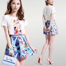 New Arrival Women Print Skirt Set 2 Pieces Suit O-neck Short Sleeve t shirt Zipper Fly Plus Size Woman Jumpsuit 70895 GS