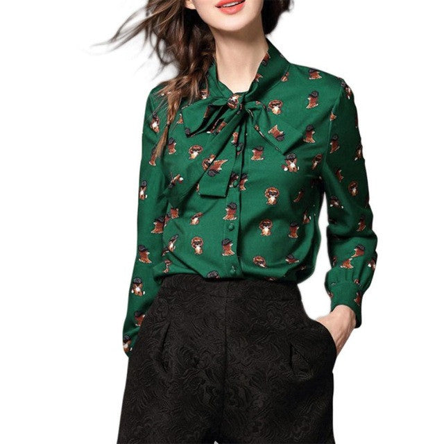 New  Blouses For Women Loose Turn-down Collar Long Sleeve Green Shirts Women Office Wear Tops Female GS