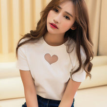 New Brand Women T shirts Heart Hollow out t-shirt Women Top Short Sleeve Female Plus Size 71990 GS