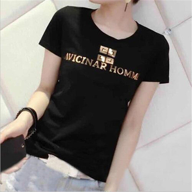 New Brand Women clothing T shirts Letter Print t-shirt Women Top Short Sleeve Female Plus Size tops 71078 GS