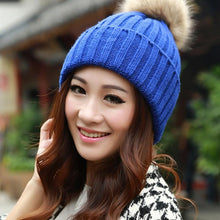 New Design 7 Colors Women Hat Female Knitted  Rabbit Fur Ball Warm Hat Crochet knit beanie Wool Cap G310Y12 GS
