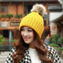 New Design 7 Colors Women Hat Female Knitted  Rabbit Fur Ball Warm Hat Crochet knit beanie Wool Cap G310Y12 GS