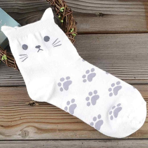 New Design Cute Cat Footprint With Ear Socks Women Cartoon Cute Cotton Blend Short Socks For Women Teenage 5Colors #1128 GS