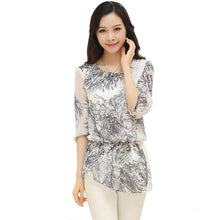 New Fashion 3/4 Sleeve T-shirts Plus Size Female Print Long T shirts Top O-neck Women Chiffon t shirt 71142 GS