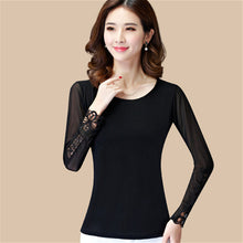 New Fashion Autumn Hot  Shirt Women Blouse O-neck Full Tee Shirt Chiffon Lace Casual Blouses Plus Size Blusas 71516 GS