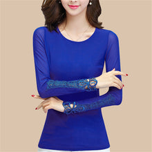 New Fashion Autumn Hot  Shirt Women Blouse O-neck Full Tee Shirt Chiffon Lace Casual Blouses Plus Size Blusas 71516 GS