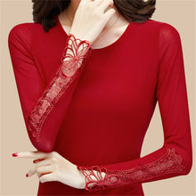 New Fashion Autumn Hot  Shirt Women Blouse O-neck Full Tee Shirt Chiffon Lace Casual Blouses Plus Size Blusas 71516 GS