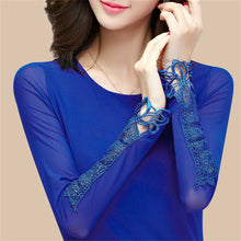 New Fashion Autumn Hot  Shirt Women Blouse O-neck Full Tee Shirt Chiffon Lace Casual Blouses Plus Size Blusas 71516 GS
