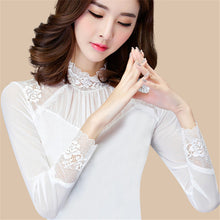 New Fashion Autumn Hot  Shirt Women Blouse Stand Full Tee Shirt Chiffon Lace Casual Blouses Plus Size Blusas 71517 GS