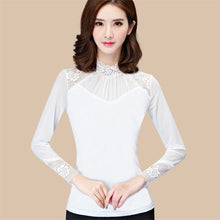 New Fashion Autumn Hot  Shirt Women Blouse Stand Full Tee Shirt Chiffon Lace Casual Blouses Plus Size Blusas 71517 GS