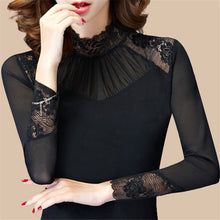 New Fashion Autumn Hot  Shirt Women Blouse Stand Full Tee Shirt Chiffon Lace Casual Blouses Plus Size Blusas 71517 GS