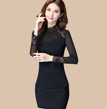 New Fashion Autumn Hot  Shirt Women Blouse Stand Full Tee Shirt Chiffon Lace Casual Blouses Plus Size Blusas 71517 GS