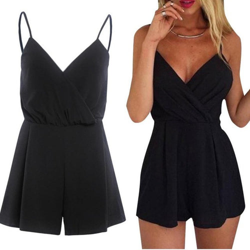 New Fashion Black V Neck Sexy Rompers Womens Jumpsuit Women  Lady Casual Overalls For Women Combinaison Short Femme GS