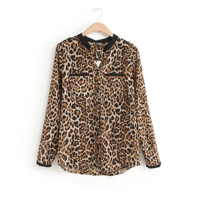 New Fashion Blouses Women Hot Sexy Women Shirt Long Sleeve Tops women's shirt Chiffon Leopard vetement femme Blouses GS