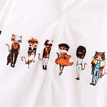 New Fashion Cartoon Print Shirts Women Button Half Sleeve Turn-down Collar Blouse Female Loose Casual Shirt Tops 31822 GS