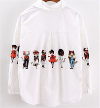 New Fashion Cartoon Print Shirts Women Button Half Sleeve Turn-down Collar Blouse Female Loose Casual Shirt Tops 31822 GS