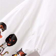 New Fashion Cartoon Print Shirts Women Button Half Sleeve Turn-down Collar Blouse Female Loose Casual Shirt Tops 31822 GS