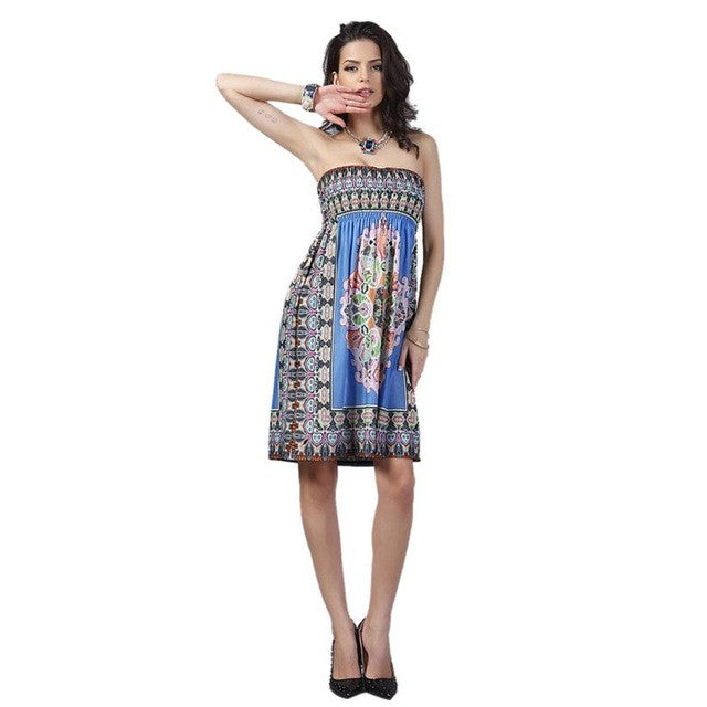 New Fashion Holiday Beach Dress Women Traditional African Printed Dashiki Strapless Sexy Women  Dress Vestidos GS