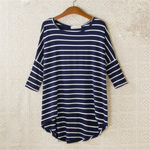 New Fashion Loose T-shirt Large Size O-neck 3/4 Sleeve tShirt Women Stripped Top 70830 GS