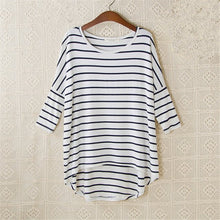 New Fashion Loose T-shirt Large Size O-neck 3/4 Sleeve tShirt Women Stripped Top 70830 GS