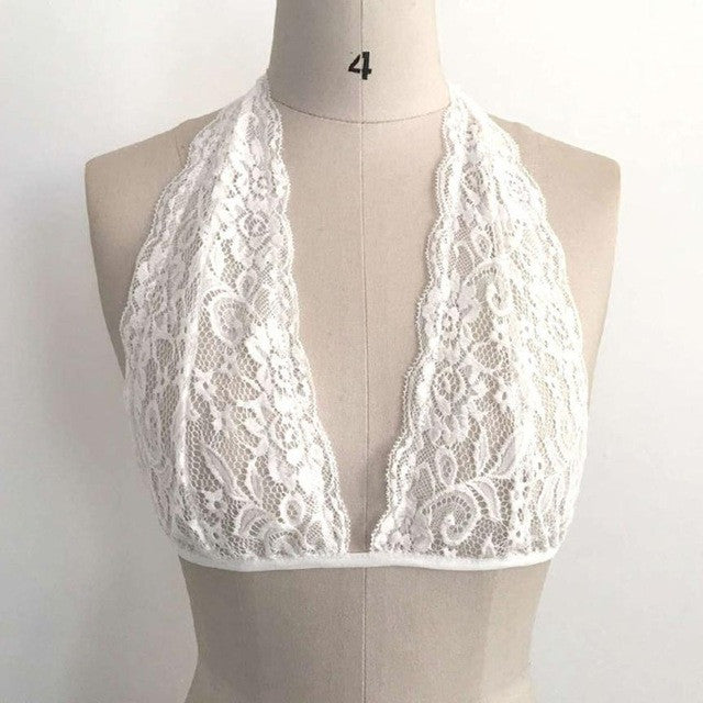 New Fashion Sexy Women Lace Backless Tank Top Crop Black White halter crop top Slim Top Femme Cropped YLYL GS