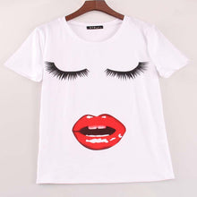 New Fashion Short Sleeve Plus Size T-shirts Female T shirts Print Tops Red Lip Mouth Women Clothing 70603 GS