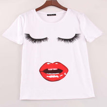 New Fashion Short Sleeve Plus Size T-shirts Female T shirts Print Tops Red Lip Mouth Women Clothing 70603 GS