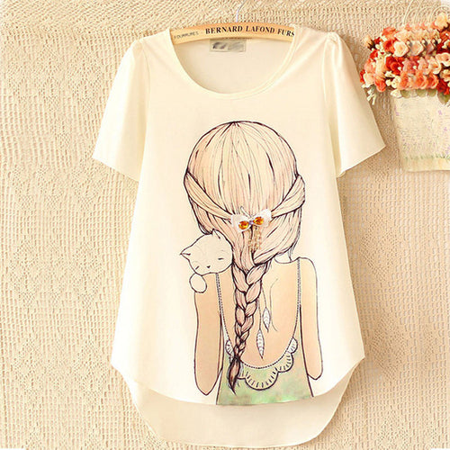 New Fashion Short Sleeve Plus Size T-shirts Female T shirts Print Tops Women Clothing 70831 GS