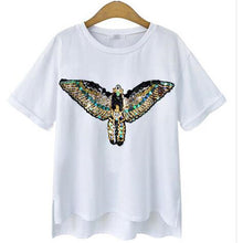 New Fashion Short Sleeve Plus Size T-shirts Female Wing Print Appliques T shirts Women Clothing Top 71047 GS