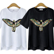New Fashion Short Sleeve Plus Size T-shirts Female Wing Print Appliques T shirts Women Clothing Top 71047 GS