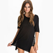 New Fashion Short Sleeve T-shirts Plus Size Female Side Split Long T shirts Top O-neck Women t shirt 71148 GS