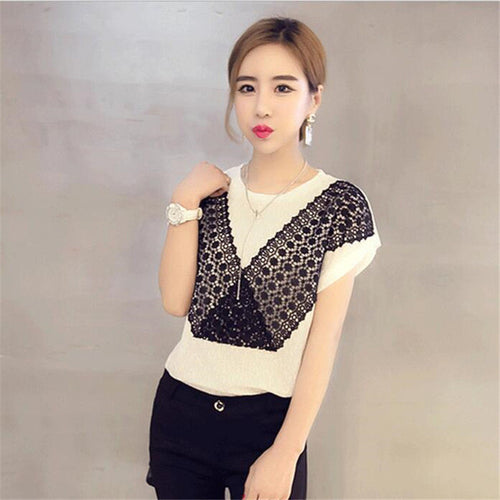 New Fashion Short Sleeve T-shirts Plus Size Female T shirts Top O-neck Women European Lace t shirt 71309 GS