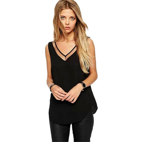 New Fashion  Womens T Shirts Sleeveless Women Tops Tshirt For Women Tees Chiffon White Black T-shirt Female Tops GS