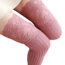 New Fashion Thigh High Cotton Lace Splicing Over The Knee Long Cotton Solid Warmer Soft Thigh High Stockings 1128# GS