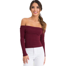 New Fashion Tops Women Long Sleeve Off The Shoulder Sleeveless Short Top Tight Knitting Casual Strapless T-shirt Femme GS