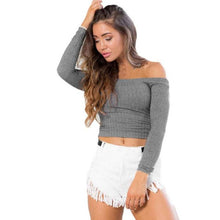 New Fashion Tops Women Long Sleeve Off The Shoulder Sleeveless Short Top Tight Knitting Casual Strapless T-shirt Femme GS
