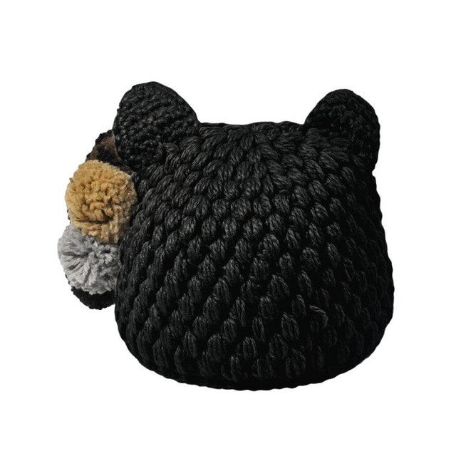 New Fashion   Hats For Lady Girls Knitting Wool Pompons Cute Caps With Ear Skullies Beanie Female Gorras  GS
