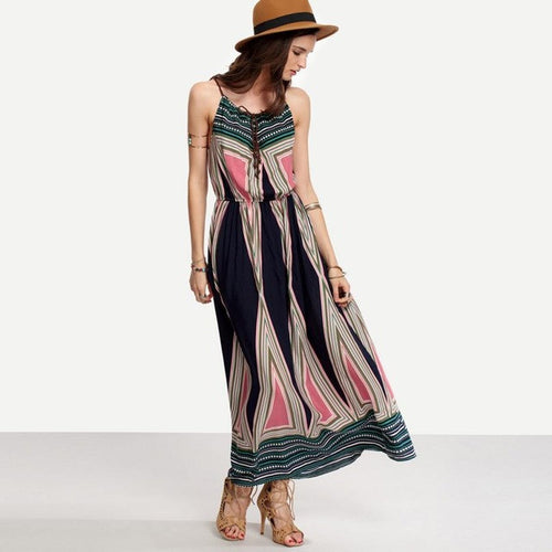 New Fashion Women Boho Beach Dress  Sleevless Long Maxi Women's Dresses Casual Print Sexy Dress robe femme YWW GS
